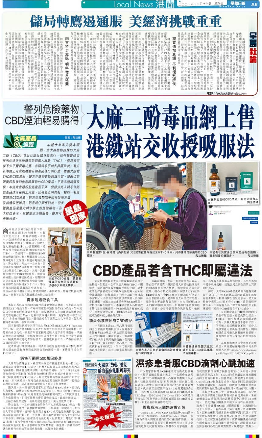 警打擊四氫大麻酚產品拘七人